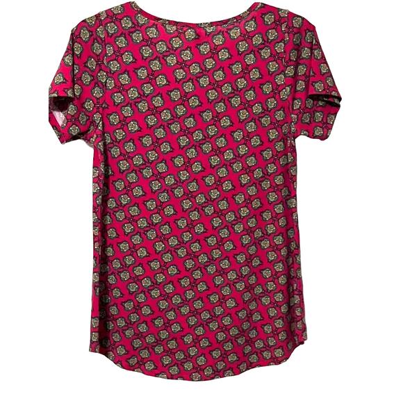 LULAROE SHORT SLEEVE PULL-OVER TOP, WOMENS, M, CRANBERRY & GREEN ABSTRACT, Hi-LO - Picture 5 of 10